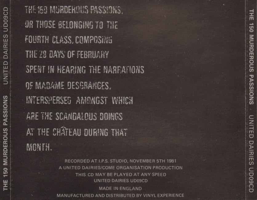 洋楽 v.a. 150 murderous passions The 150 Murderous Passions, Or Those Belonging To The Fourth